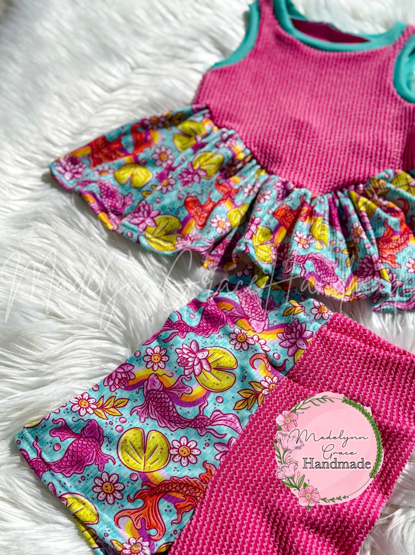 5T Koi Fish Colorblock Peplum & Bikers