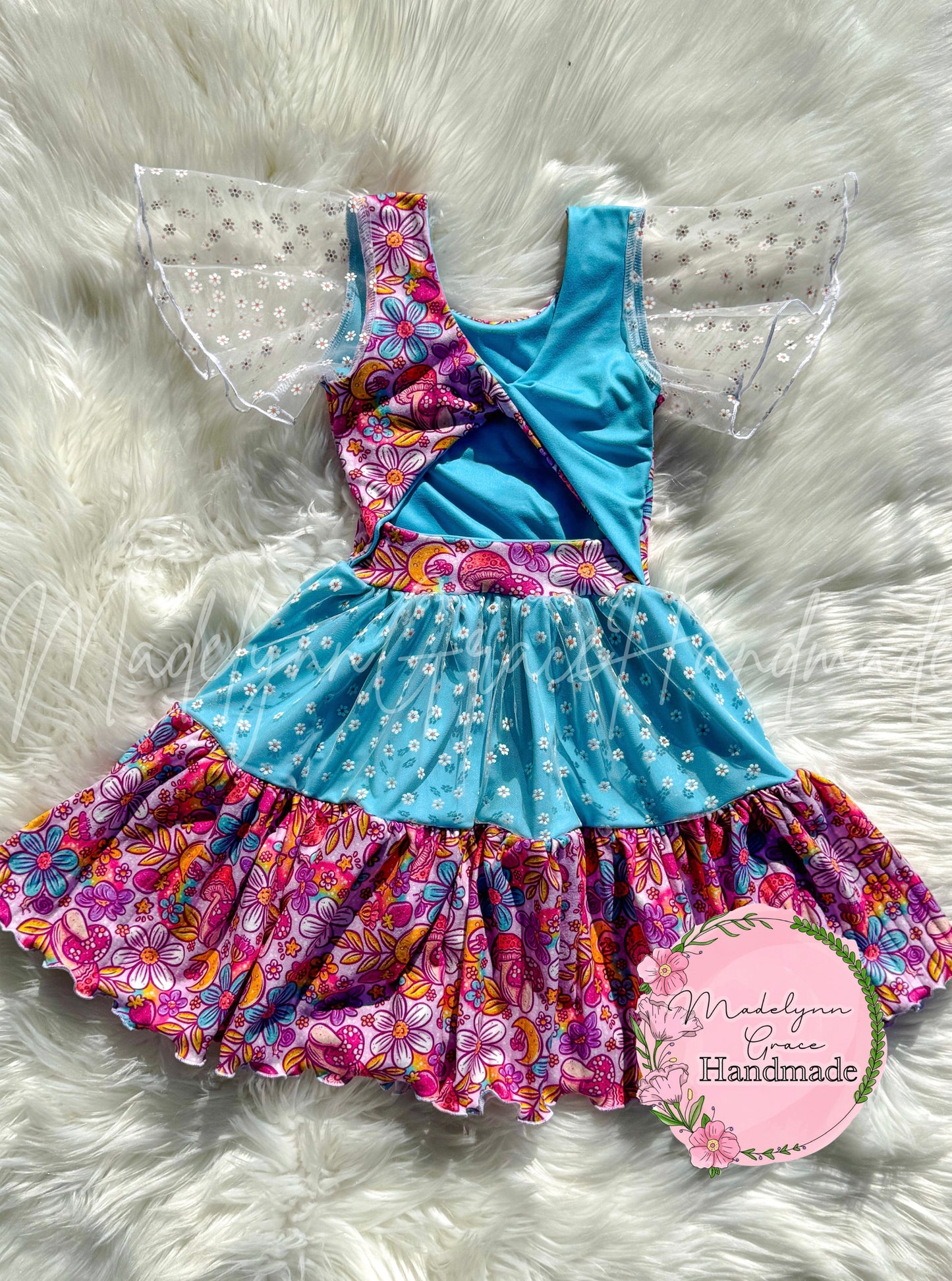6/7Y Mushroom Floral Tiered Dress