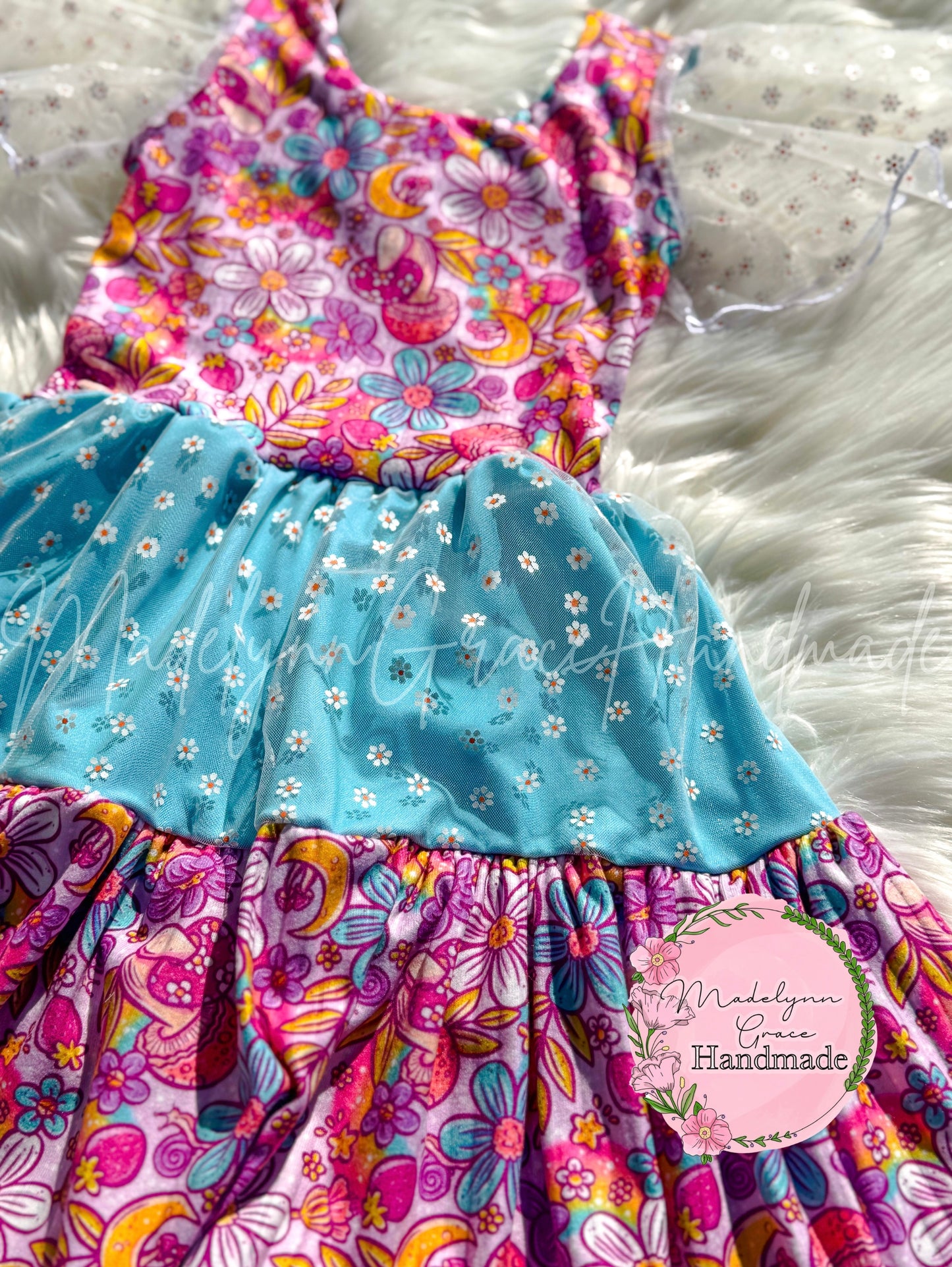 6/7Y Mushroom Floral Tiered Dress