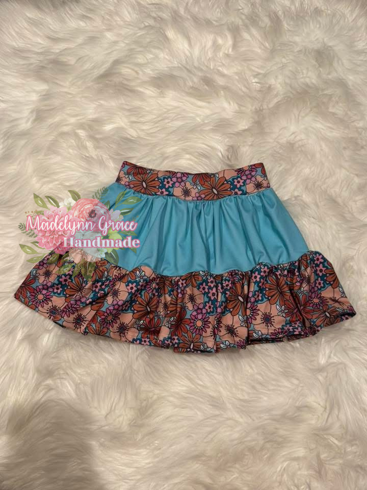Colorblock Floral Tiered Skirt 5T