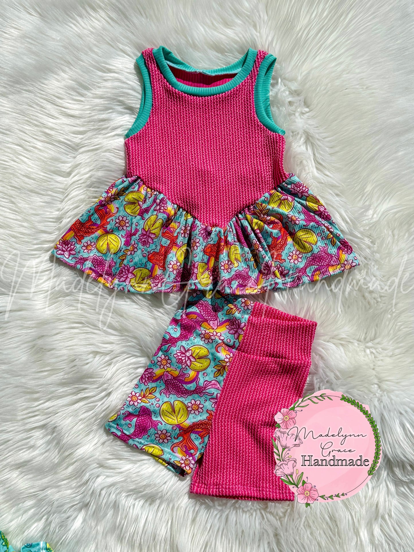 5T Koi Fish Colorblock Peplum & Bikers