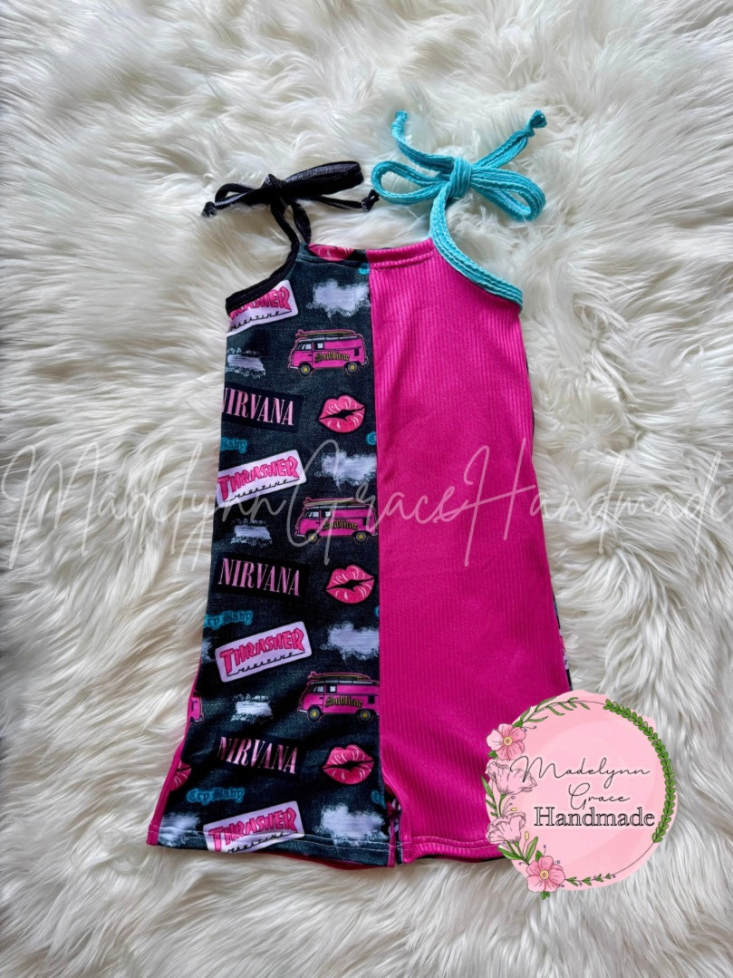 6/7Y Pink Denim Patches Blake Romper