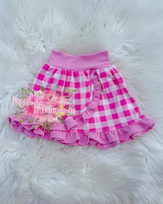 Pink Gingham Amorosa Skirt 3T