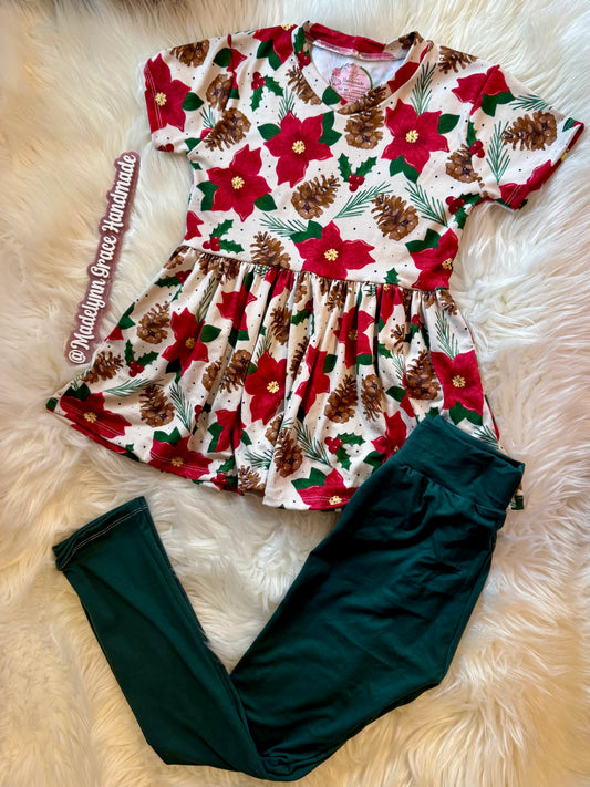 Poinsettia Peplum Leggings Set 6/7