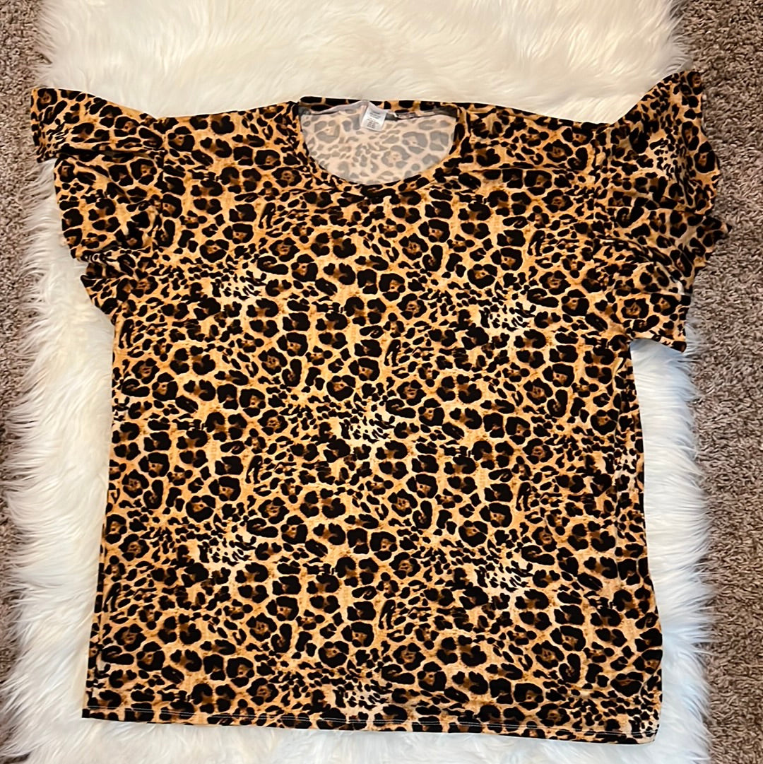 RTS - 2XL Leopard Mama Flutter Sleeve Top