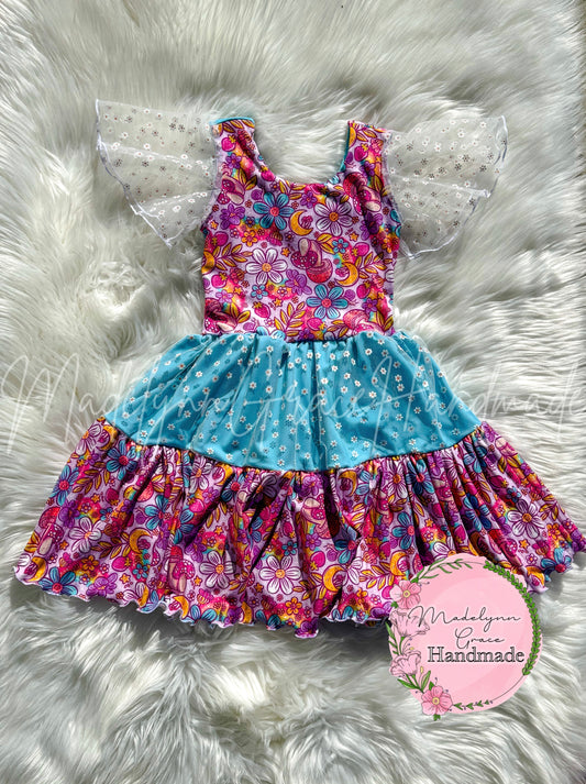 6/7Y Mushroom Floral Tiered Dress