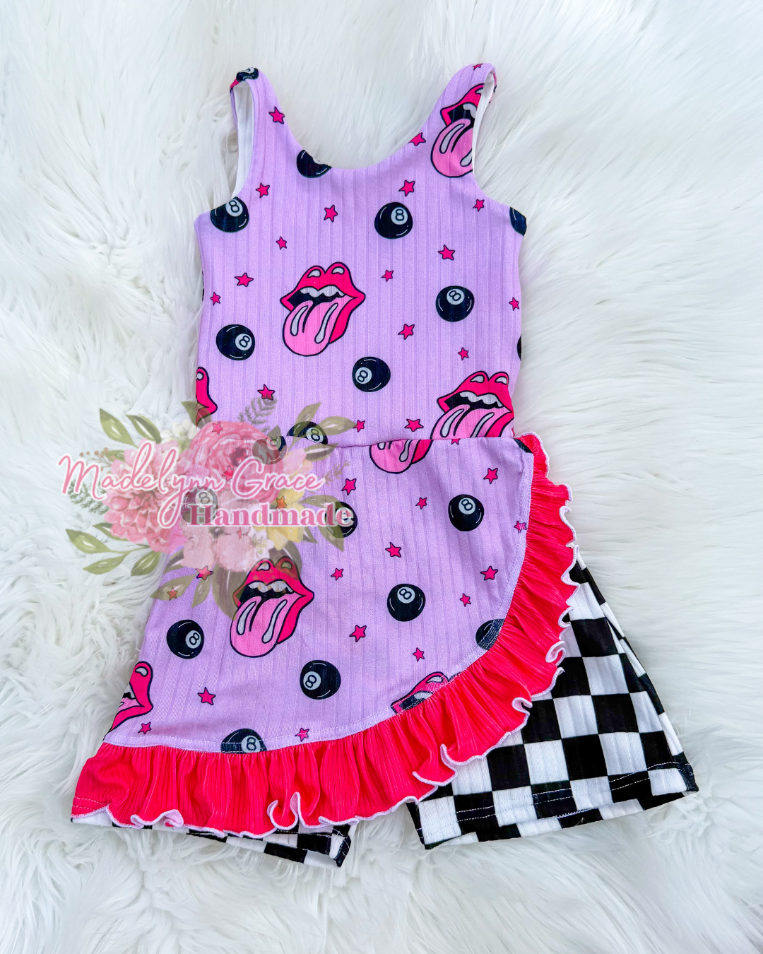 Pink Tongue Checks Amorosa Romper 3T