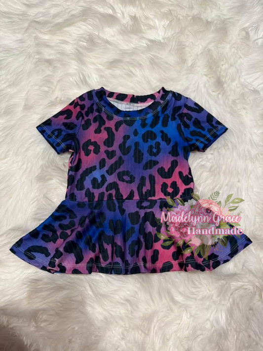 Deep Tie Dye Leopard Top 3T & 5T
