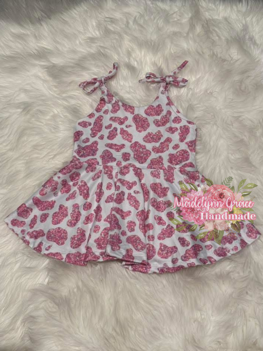 Glitter Cow Print Tie Tank 4T