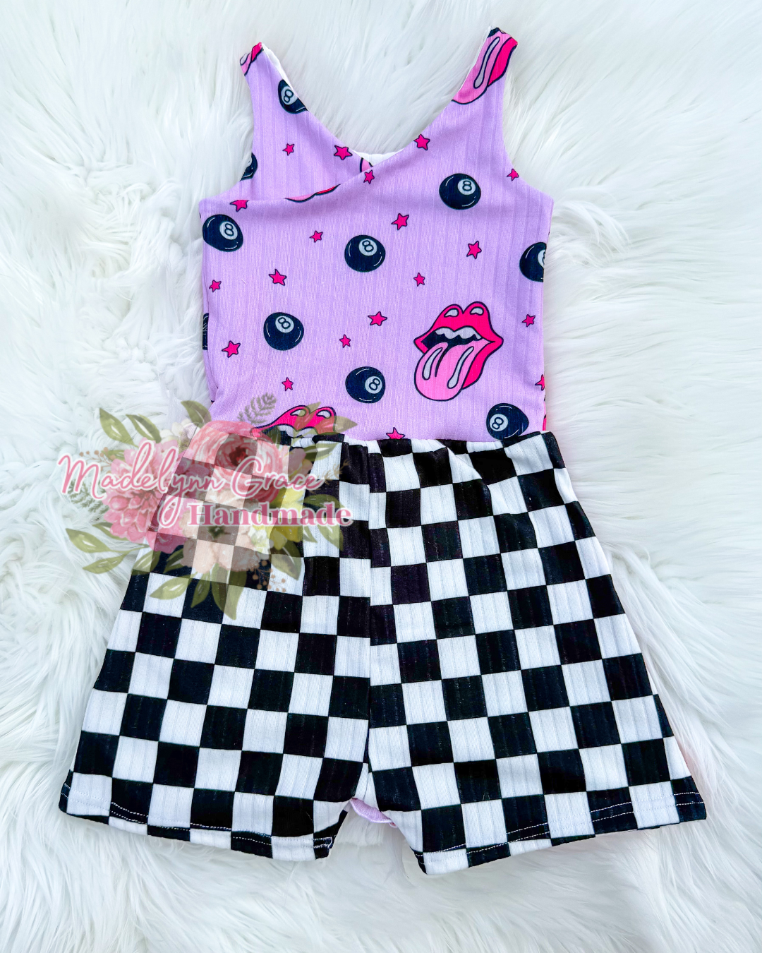 Pink Tongue Checks Amorosa Romper 3T