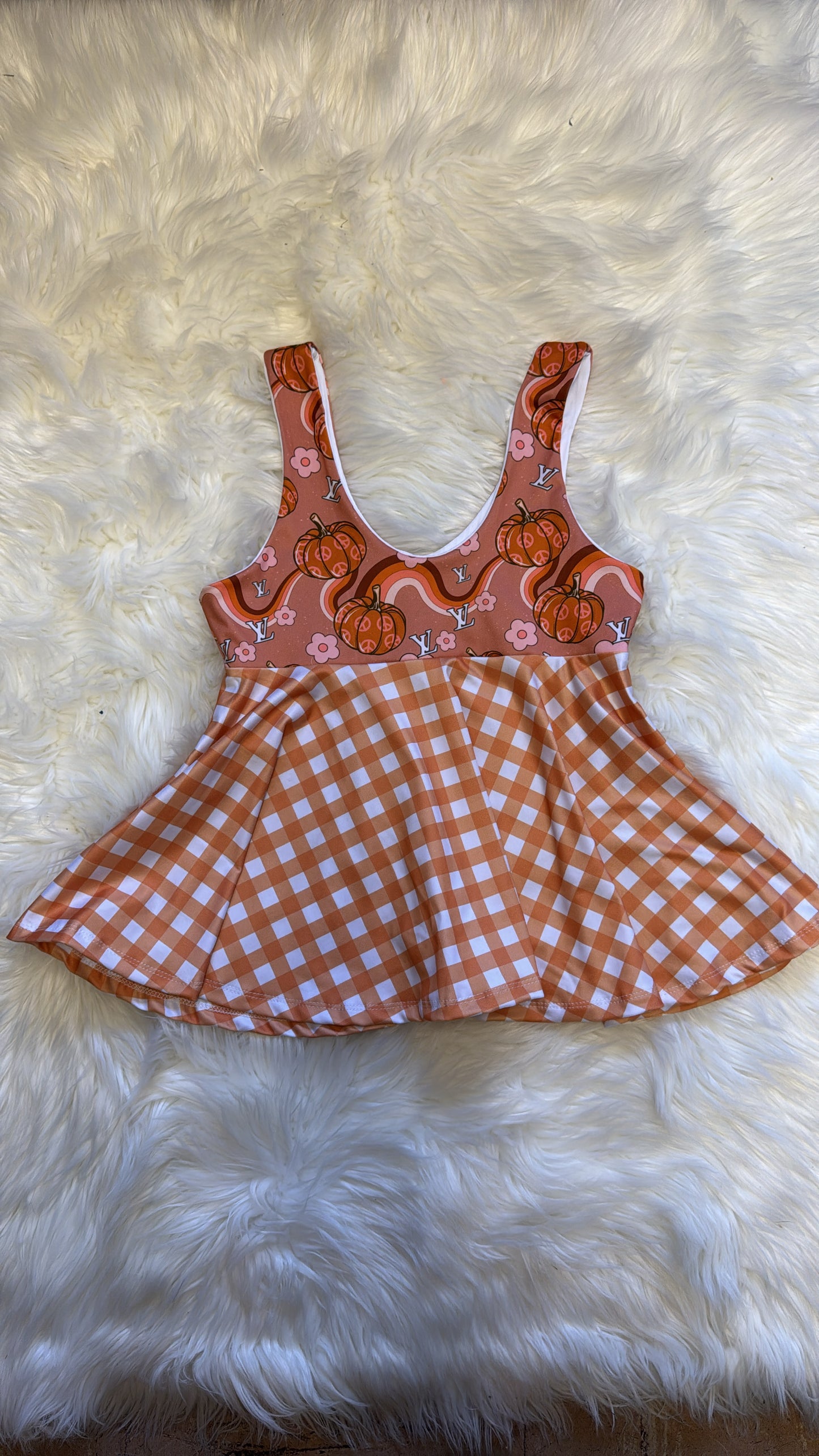 Groovy Fall Gingham Pinafore Top 6/7