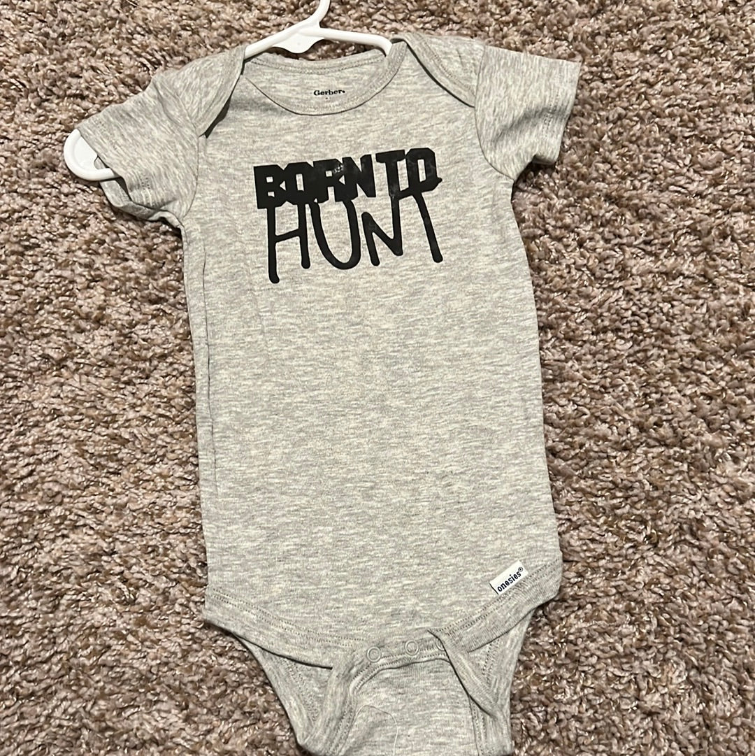 RTS- 3/6m Born To Hunt vinyl Onesie