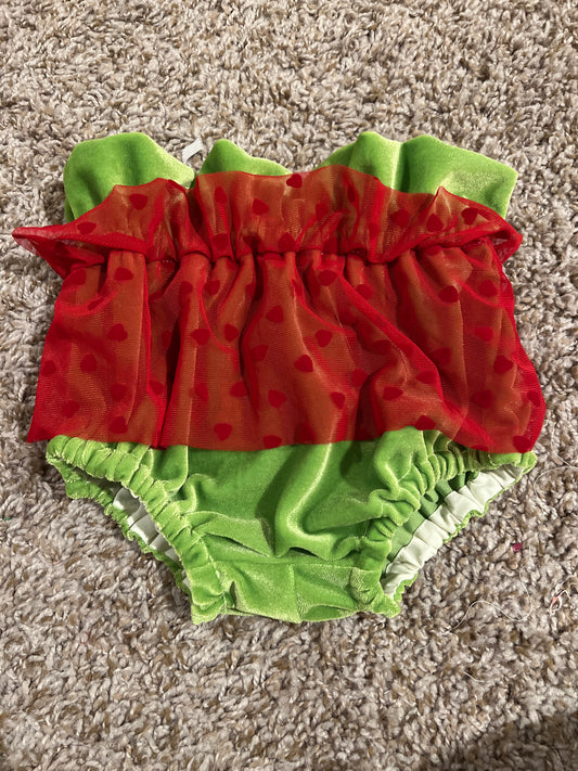 RTS - Green velvet Red heart lace Bloomers 18/24m & 2T